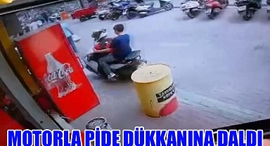 16 YAŞINDAKİ ÇOCUK MOTOSİKLET İLE PİDE DÜKKANINA DALDI